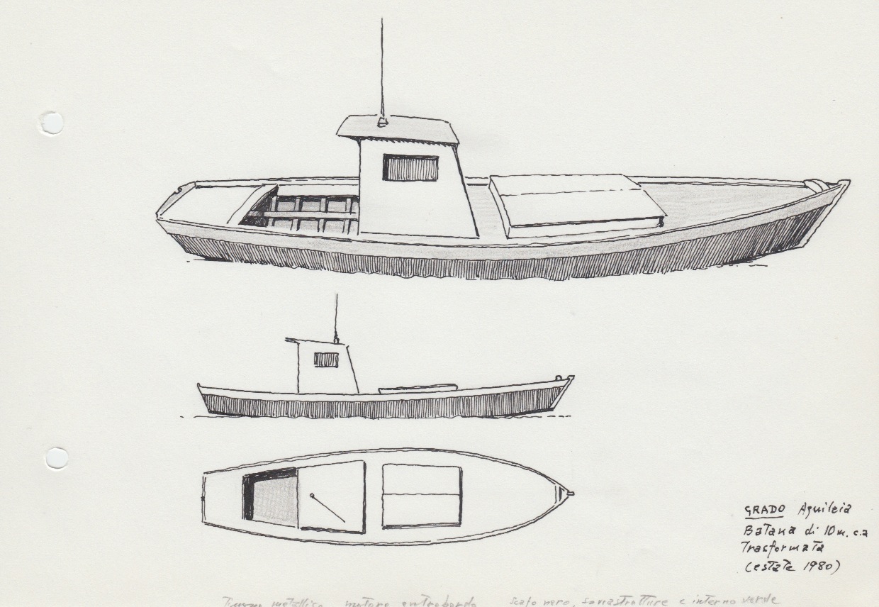 622 Grado - Aquileia - batana di 10 metri trasformata - estate 1980